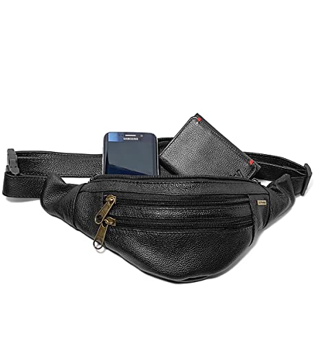 Pochete Bolsa Para Cintura Feita de Couro Legítimo 5 bolsos Cor:Preto