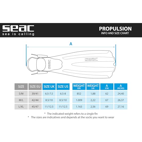 Aletas de buceo SEAC Propulsion en color azul regulables para submarinismo 4