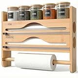 Portarrollos de cocina 4 en 1 de madera, soporte para rollos de papel de cocina,...