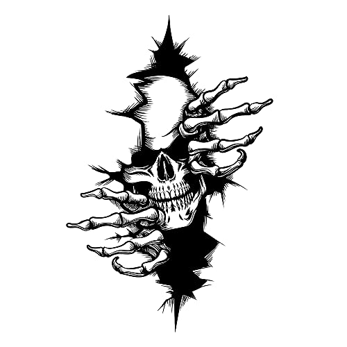 Autocollant Skull - Sticker Adhésif Effet Déchiré avec Crâne et Mains Squelettiques -...