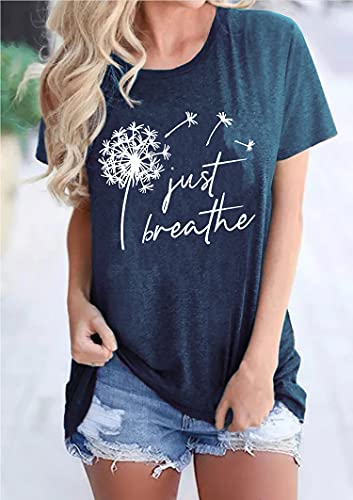 Just Breathe Dandelion T-Shirt for Women Dandelion Graphic Tees Short Sleeve Christian Shirts Tops2