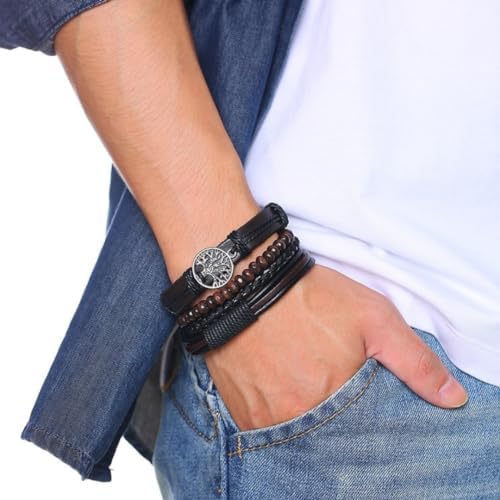 Kit 4 Pulseiras de Couro Ajustáveis - Modern Leather + Bolsa de Veludo