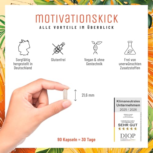 NATURTREU® Motivationskick - L-Tryptophan Kapseln kombiniert mit L-Tyrosin & L-Phenylalanin - Vegan und in Deutschland produziert
