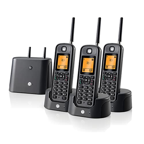 CAFIEDR Teléfono inalámbrico Digital empresarial de 2,4 GHz, luz de Fondo Naranja, 100 Grupos de Almacenamiento de teléfono, diseño Resistente al Agua IP67, Altavoz, Bloqueo de l(Naranja 3 Piezas)