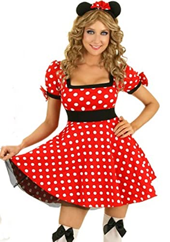 Hejo Home Damen Kostüm Minni Kleid Maus Mouse Minnie Kostüm mit Ohren, Größe 38