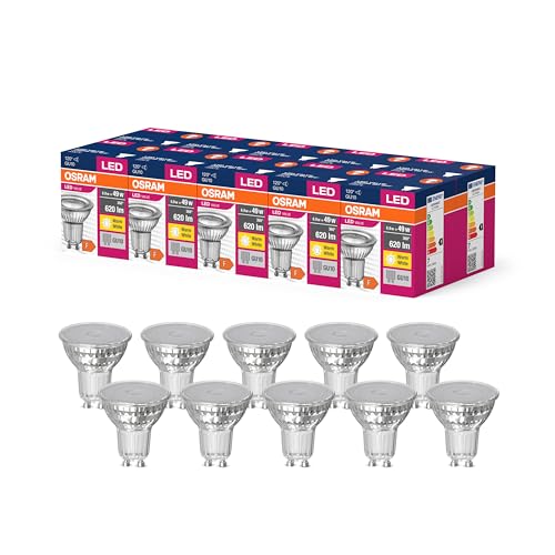 Osram LED Star Value PAR16 LED Lampe für GU10 Sockel, Reflektor-Lampe, GL, 620 Lumen, warmweiß (3000K), Ersatz für herkömmliche 49W Glühbirnen, nicht dimmbar, 10er-Pack