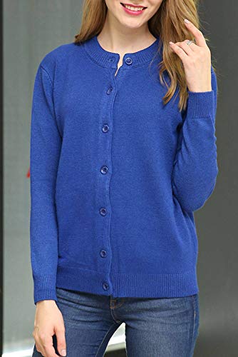 Women Thick Button Down Cardigan Sweaters Crew Neck Medium Weight Long Sleeve2