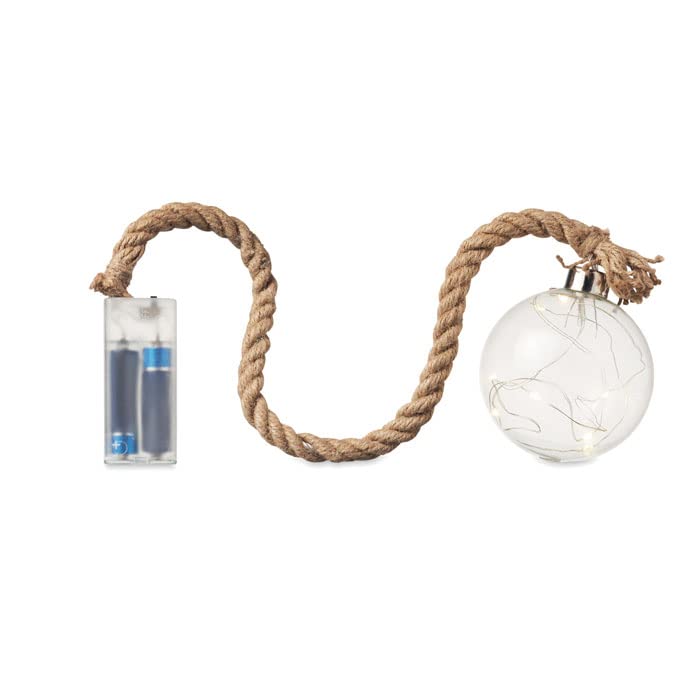 2 Sfere Decorative LED In Vetro 8 Cm Con Cordoncino Iuta – Luce Bianca Calda, Batteria, Set Natale