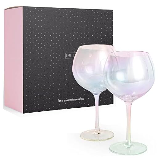 Beautify Copas de Ginebra Iridiscentes - Gin G&T - Estilo Globo - Juego de 2 - Copas Tallo Largo