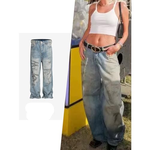 High Street Unisex Long Pants Washed and Distressed Straight Leg Mud Dyed Jeans2