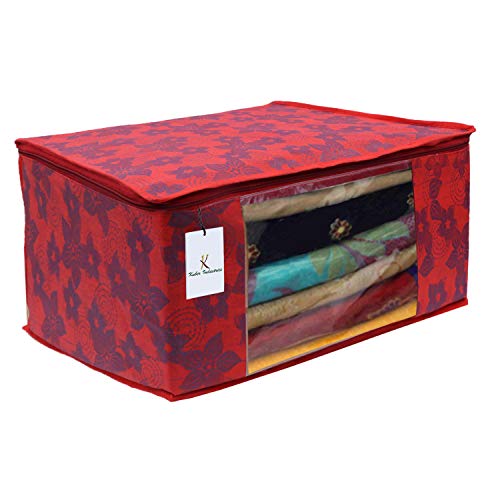 Image of Kuber Industries Metalic Flower 8 Piece Non Woven Saree Cover Set, Large, Red, Standard