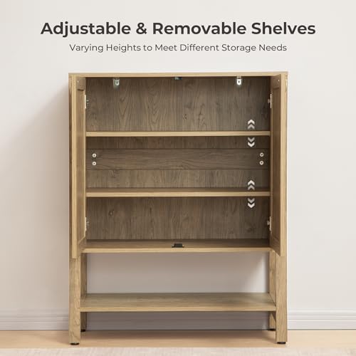Image of SICOTAS Shoe Storage Cabinet for Entryway - 5 Tier Rattan Entry Shoe Organizer Cabinet with Shelves & Doors, 2 Pieces Farmhouse Boho Shoe Rack for Hallway, Living Room, Closet (Carbon Cherry)