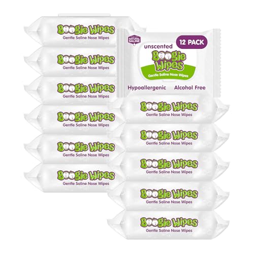 Image of Saline Nose Wipes by Boogie, for Baby & Kids, Face, Hand & Body, Made with Vitamin E, Aloe, and Natural Saline, Unscented, 30 Count (Pack of 12)