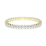 AiliFe Oval Cubic Zirconia Open Adjustable Cuff Bracelet for Women Men, Yellow Gold Plated Personalized CZ Tennis Bracelet and Rhinestone Anklets Chain (Oval CZ Bracelet)