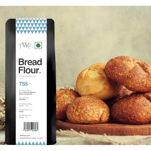 Image of TWF Bread Flour T55 - Premium Unbleached All Purpose Flour for Breads, Buns & Pizzas | Ideal for Home Baking | Bake Perfect Breads Everytime 2 Kg (Pack of 2)