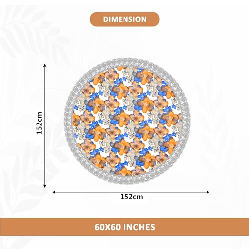 Kuber Industries 60 Inch - Round Table Cover | PVC Waterproof Center & Dining Table Cloth | Table Protector Sheet For Home & Kitchen | Multi-Flower-White Blue