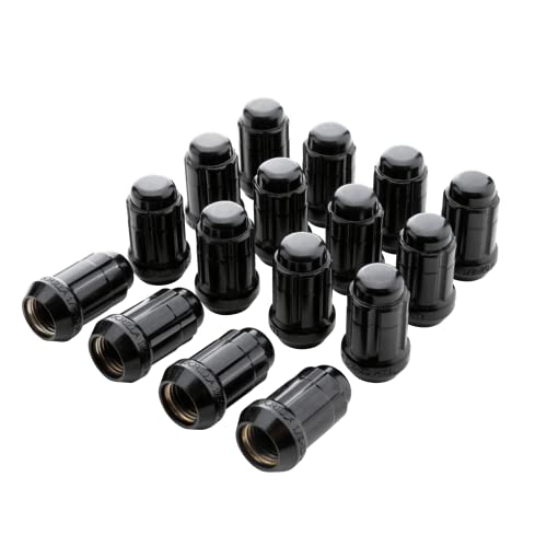 Image of Small Diameter Spline Acorn Lug Nuts - 17mm & 19mm Dual Hex Key - 12mm x 1.50 Thread Size - Black Finish - Set of 16 (K4CS-12150BGR)