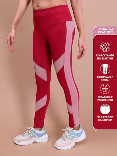 Image of Rupa Colors Womens PLAYSURE Dry FIT Activewear Leggings | Stretchable Warp Knit Fabric | Breathable Mesh Self-Folding Waistband | Body-Hugging | Reflecting Logo