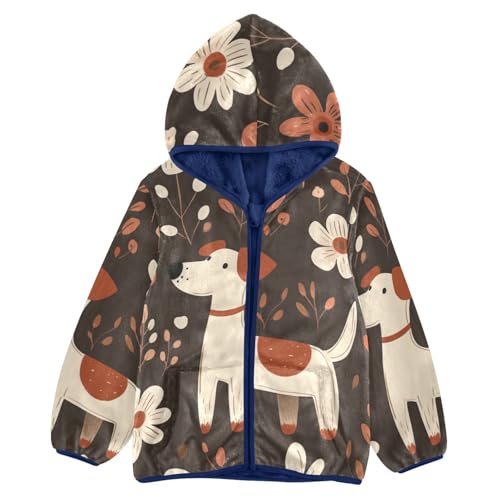 Puppy and Flowers Girls Fleece Jacket Girls Fall Jacket Girls Zip Up Hoodie Girls Sherpa Jacket 2-10T