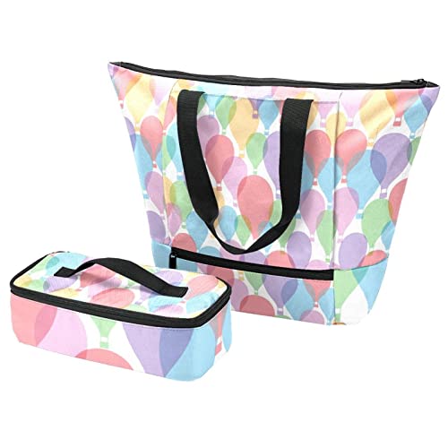 Sac fourre-tout et boîte à déjeuner montgolfière avec sacs isolants thermiques multicolores