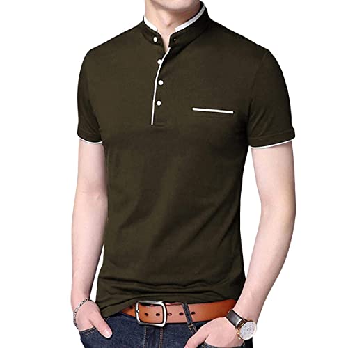 Image of Cotton Mandarian Collar T-Shirt for Men Pack of 1 (Size-S, M, L, XL, XXL)