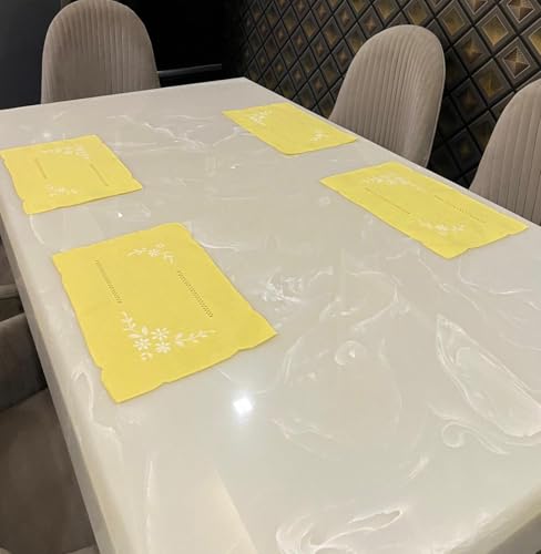 TANLOOMS Yellow Floral Embroidery and Intricate Cutwork Dining Table Cloth Set of 4-Pieces, for Home, Party & Festive Decor (Size-12*18 Inch.)