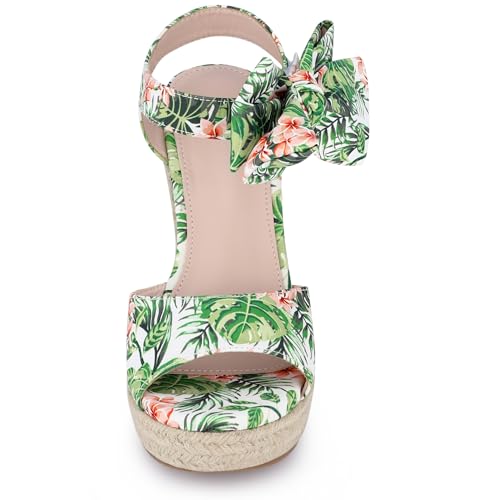 Allegra K Allegra K Women's Floral Printed Slingback Espadrille Green Floral Wedge Sandals 9 M US