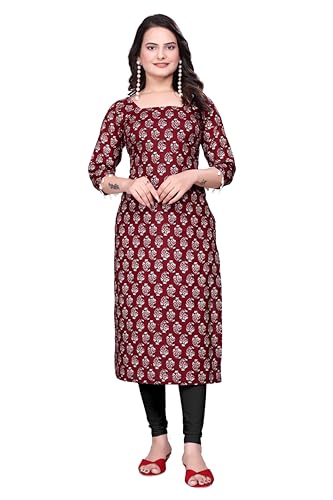 Image of Women's Pure Cotton Straight Fit Straight Cambric Jaipuri Printed Kurti