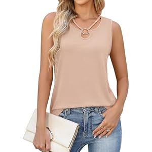 LOMON Womens Summer Tank Tops Sleeveless Shirts V Neck Casual Tee Cut Out Ring Keyhole Tanks Camisole Blouse
