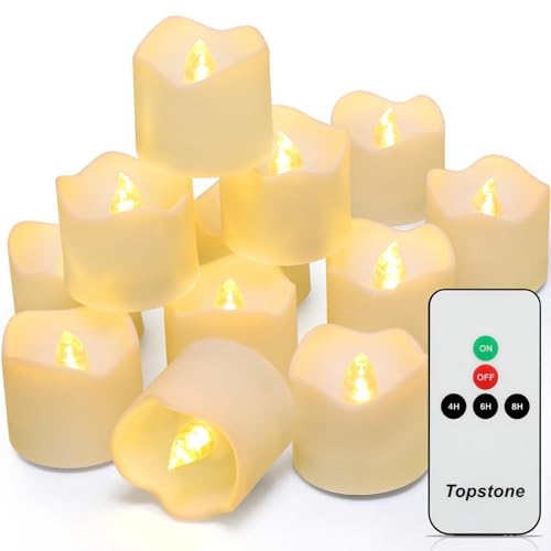 Image of Topstone Remote Controlled Led Tea Lights,Flameless Candles with Timer,CR2450 Battery Powered Candles, Electric Votive Candle,for Festival Decoration and Wedding,Pack of 12,Warm White Light Color