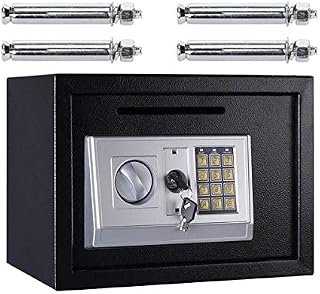 16L Digital Safe Box (Black) Large Capacity Safety Electronic Security Steel Money Cash Home Office, with Full-digit Keypad & 2 Override Keys & 4 Installing Bolts Wall Floor Mounted