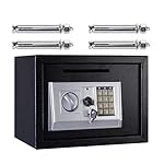 16L Digital Safe Box (Black) Large Capacity Safety Electronic Security Steel Money Cash Home Office, with Full-digit Keypad & 2 Override Keys & 4 Installing Bolts Wall Floor Mounted