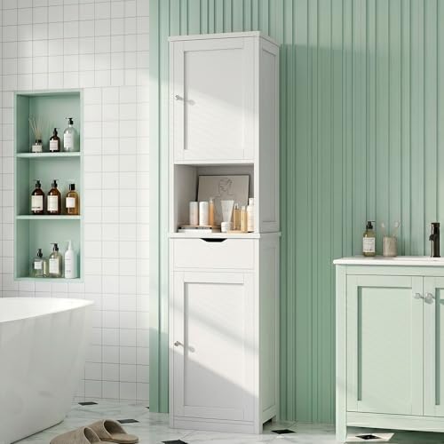 Vongrasig Tall Bathroom Storage Cabinet, 64&rdquo;H Narrow Storage Unit for Small Spaces, Freestanding...
