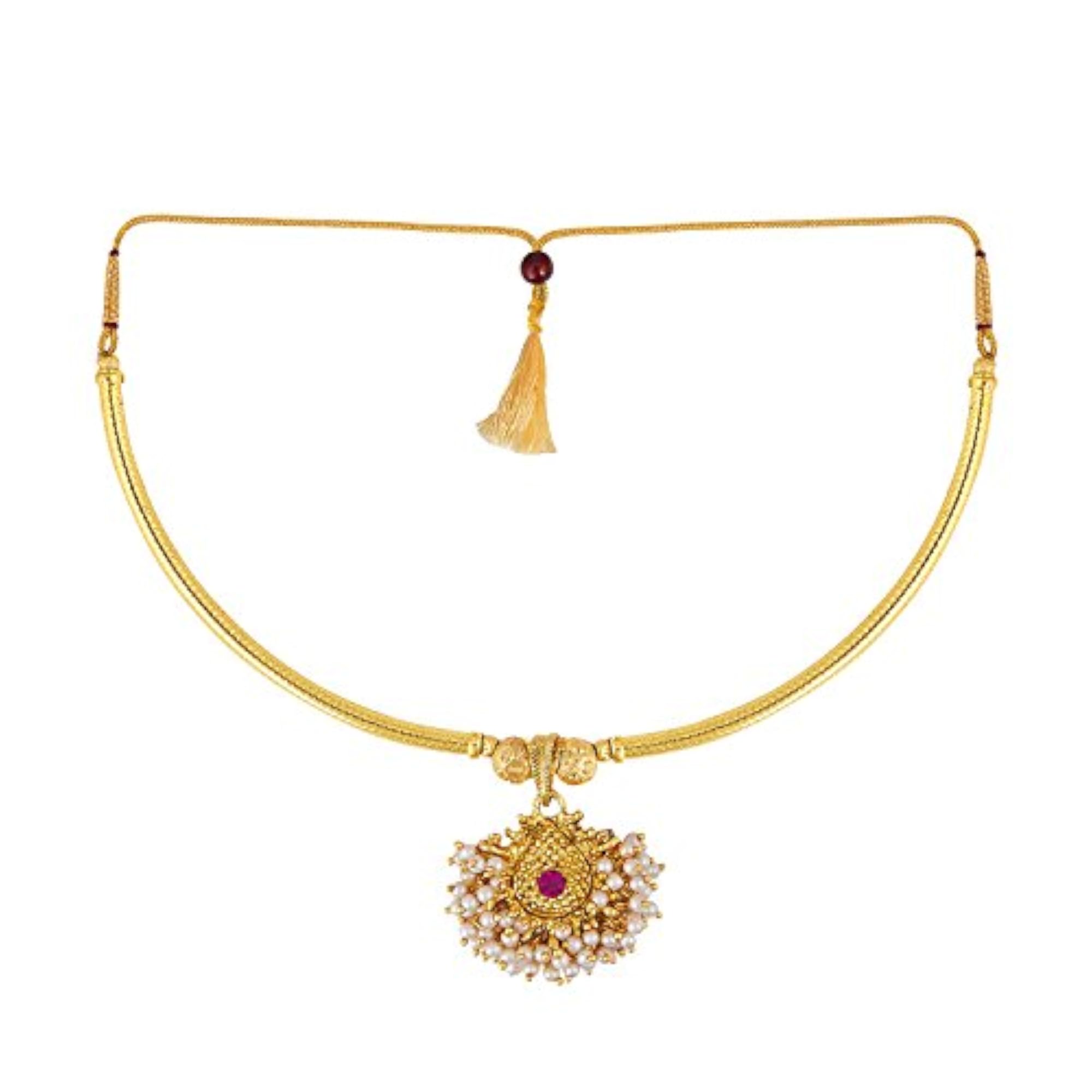 Gold Plated Traditional Cluster Design Thushi Pipe Necklace for Women