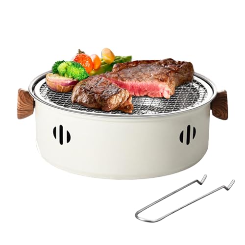 Grill da tavolo a carbonella, barbecue a carbone, barbecue da campeggio all'aperto, griglia rotonda da cortile antiaderente con griglia, griglia portatile a carbone da tavolo per interni ed esterni,