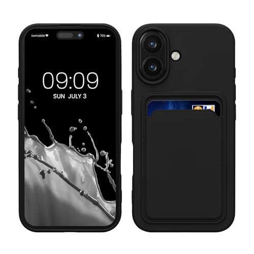 kwmobile Custodia Compatibile con Apple iPhone 16 Cover - Back Case Cellulare con Slot Porta Carte - Morbida in Silicone TPU nero