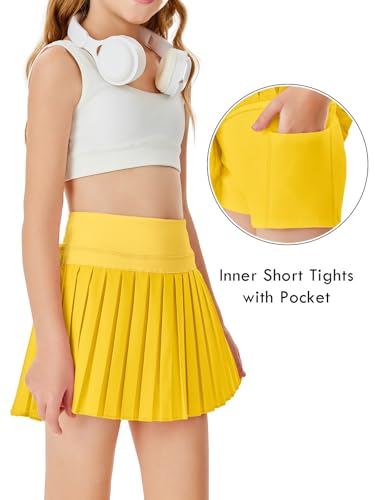 Image of Haloumoning Girls Pleated Skirts with Shorts Athletic Tennis Skorts Sport Performance Skirt with Pockets 4-14 Years