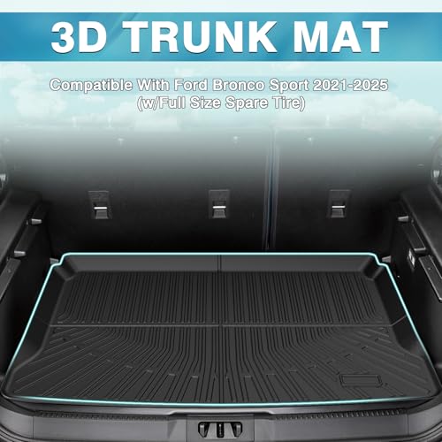 Image of Mixsuper Cargo Liner for Ford Bronco Sport 2021-2026 (w /Full Size Spare Tire), Trunk Mat for Bronco Sport Accessories Cargo Mat Rear Trunk Liner Black