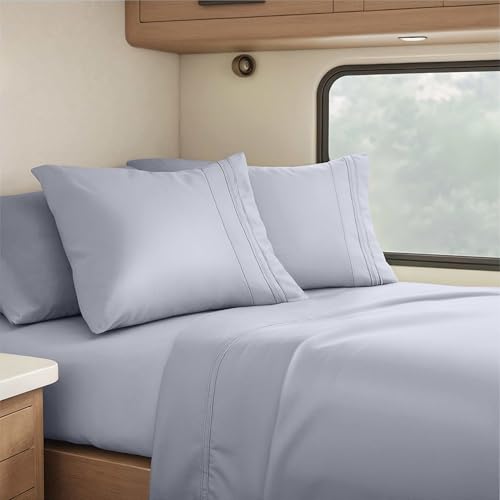Nestl Grey Lavender Short Queen Sheets for RV, Hotel Luxury RV Queen Sheets Set, 4 Piece Fitted Bed Sheet Set and Pillowcases, Super Soft, Wrinkle-Free, and Breathable Camper Bedding