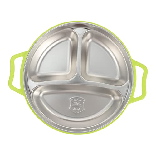 PRETYZOOM 3 Compartment Kids Plate Divided Food Serving Plate Stainless Steel Easy to Clean and Skid-resistant