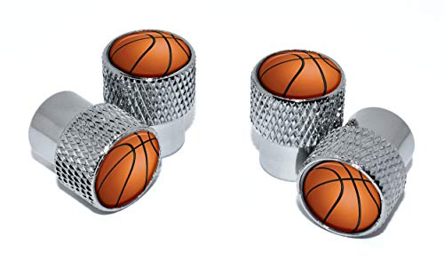 Sports Valve Stem Caps (Basketball, Chrome Knurling)