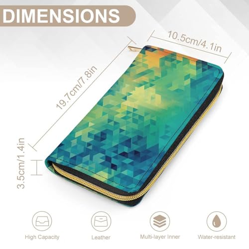 Geometric Abstract Triangles Print Long Wallet for Women Men PU Leather Card Holder Organizer with Zipper Coin Pocket & Cash Slots2
