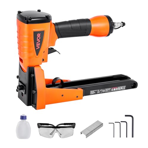 VEVOR Pneumatic Carton Closing Stapler 13 Gauge Pneumatic Cardboard Staple Gun for 1-3/8 inch Crown 5/8 & 3/4 Length Depth-Adjustable 70-120 PSI Air Staple Gun for Boxes Carton Closing Packaging