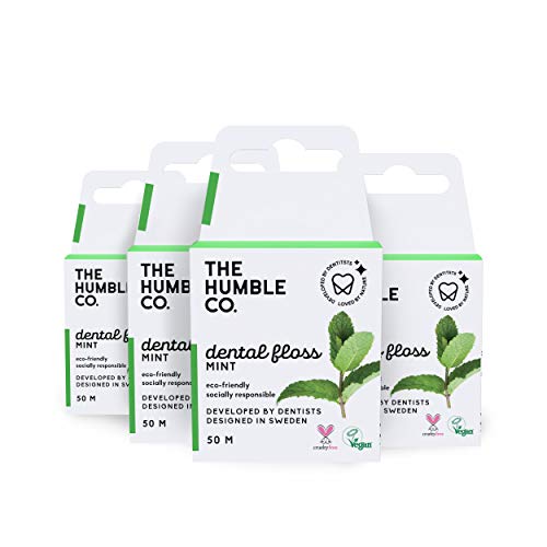 The Humble Co. Dental Floss (4pack) Vegan, Waxed Dental Floss with Xylitol, 55 Yards of Adult