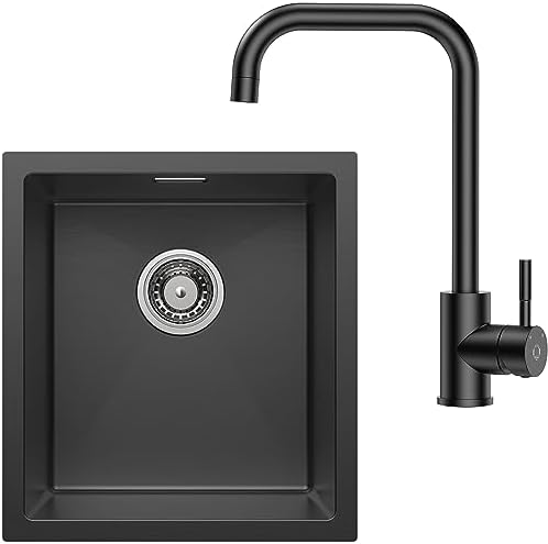 MZBDYYF Küchenspüle Schwarz - Edelstahl Spüle Mit Wasserfall-Armatur