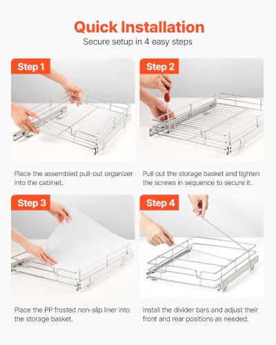 Image of VEVOR Pull Out Cabinet Organizer 12.4 inch W x 16.54 inch D Steel Slide Out Drawers