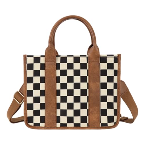 Image of Checkered Tote Bag for Women - Plaid Handbag Checkerboard Crossbody Shoulder Bag Trendy Checkered Tote Purse