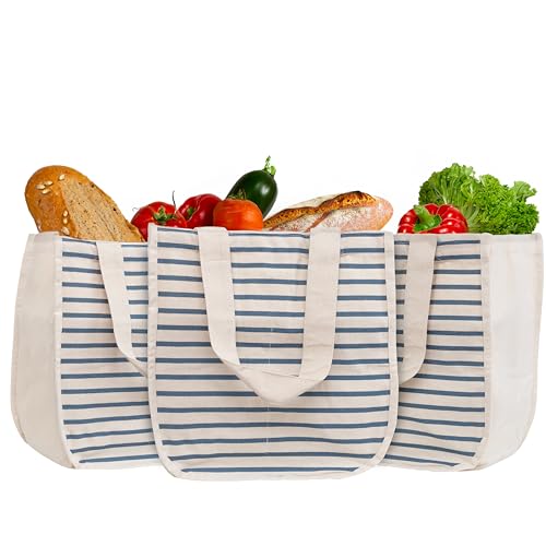 Image of Best Canvas Grocery Shopping Bags - Cloth Grocery Tote Bags - Reusable Cotton Grocery Tote Bags with Bottle Sleeves