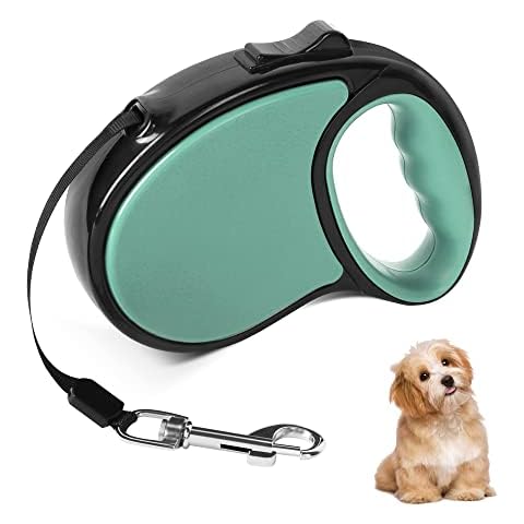 Beaface Retractable Dog Lead for Small Medium Dogs Up to 20KG, Retractable Dog Leads 16ft/5M, Extendable Dog Leads with Anti-Slip Handle, Anti-Tangled Strong Nylon Tape (Green) Cover