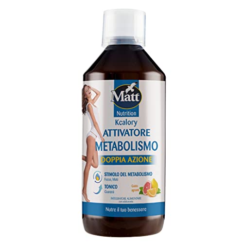 Matt - Kcalory Attivatore Metabolismo - Integratore Alimentare a Doppia Azione a Base di Fucus, Matè e Guaranà - Stimola il Metabolismo e Tonifica il Corpo - Confezione da 500ml, Gusto Agrumi